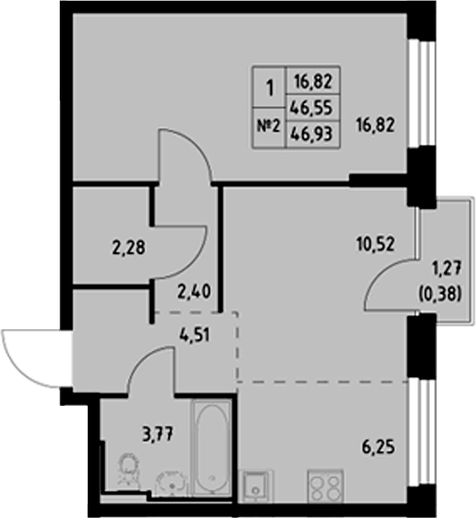 Планировка — Манзара, 1-комн., 47 м²