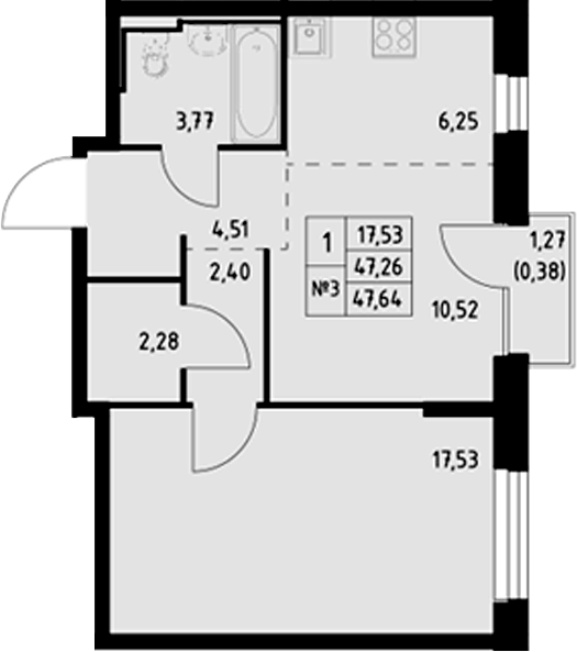 Планировка — Манзара, 1-комн., 47 м²