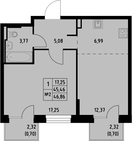 Планировка — Манзара, 1-комн., 45 м²
