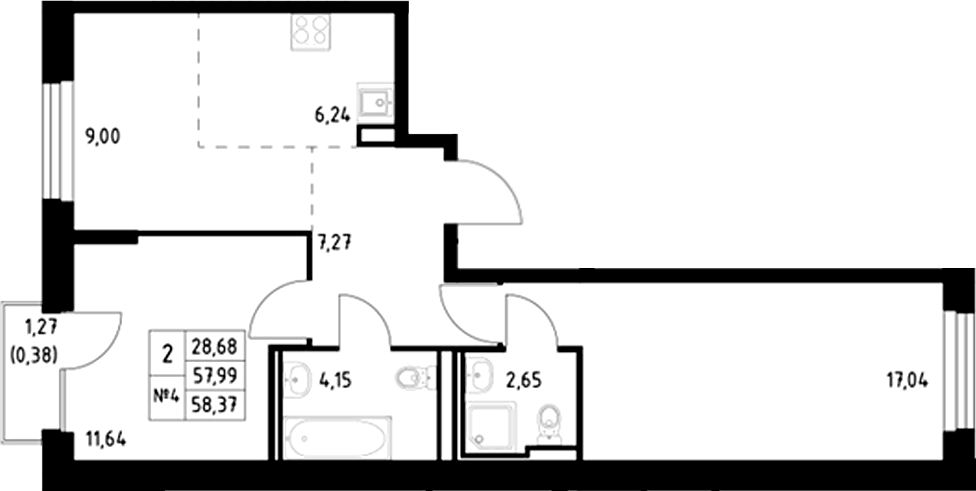Планировка — Манзара, 2-комн., 58 м²