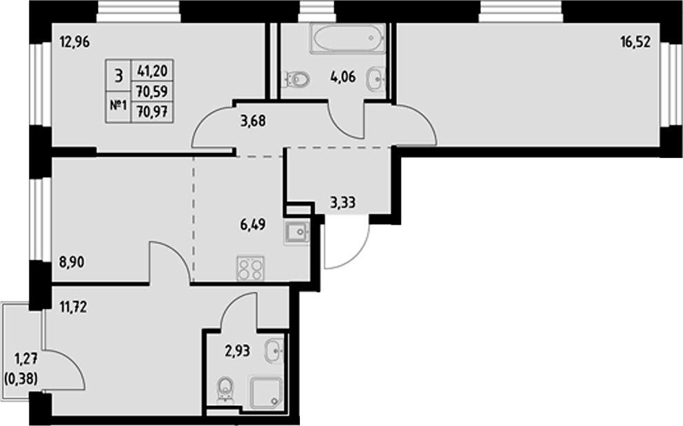 Планировка — Манзара, 3-комн., 71 м²