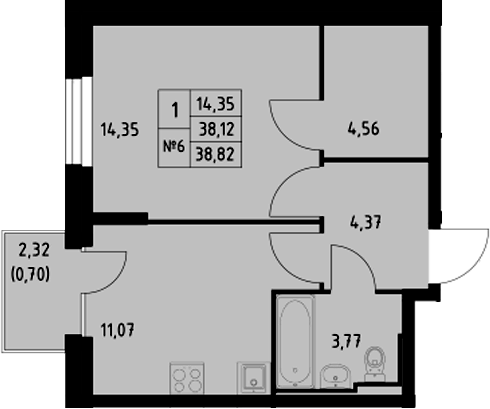 Планировка — Манзара, 1-комн., 38 м²