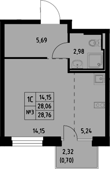 Планировка — Манзара, Студия, 28 м²