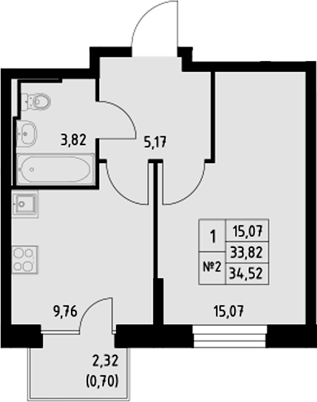Планировка — Манзара, 1-комн., 34 м²