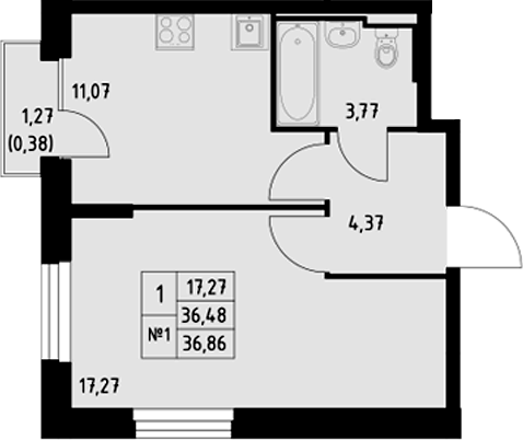 Планировка — Манзара, 1-комн., 36 м²