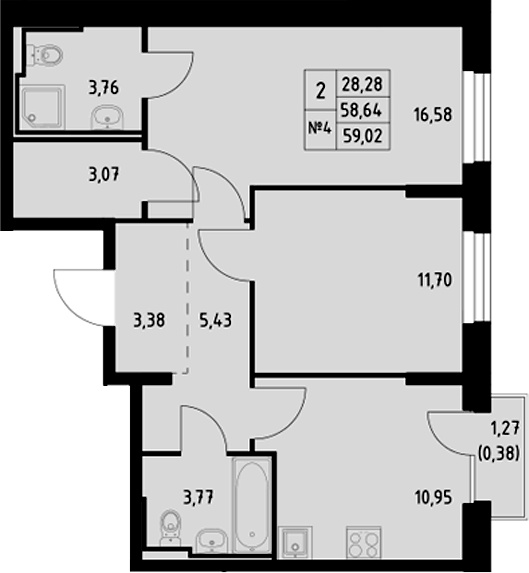 Планировка — Манзара, 2-комн., 59 м²