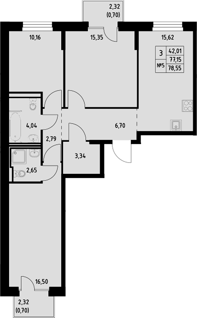 Планировка — Манзара, 3-комн., 77 м²
