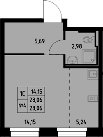 Планировка — Манзара, Студия, 28 м²