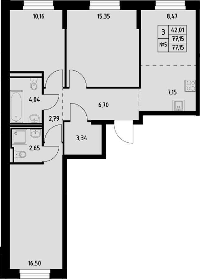 Планировка — Манзара, 3-комн., 77 м²