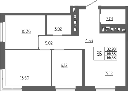 Планировка — РАЗУМ в Академическом, 3-комн., 67 м²