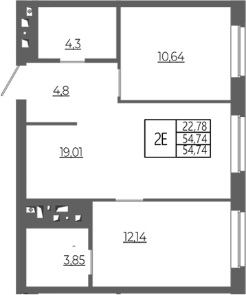 Планировка — РАЗУМ в Академическом, 2-комн., 55 м²