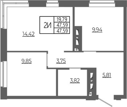 Планировка — РАЗУМ в Академическом, 2-комн., 48 м²