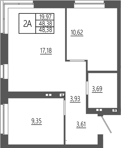 Планировка — РАЗУМ в Академическом, 2-комн., 48 м²