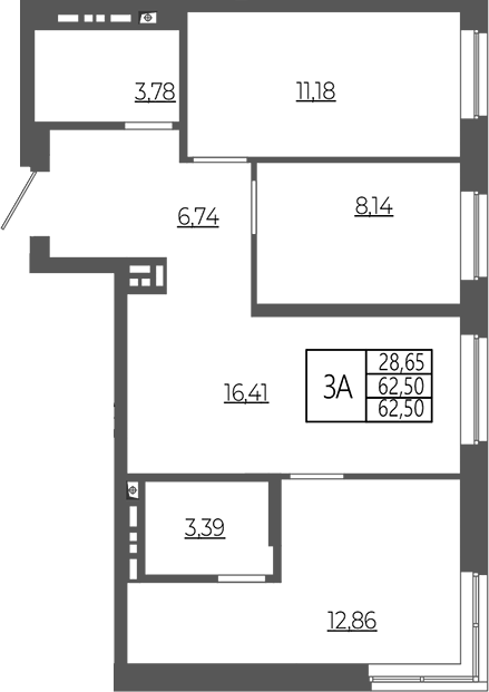 Планировка — РАЗУМ в Академическом, 3-комн., 63 м²