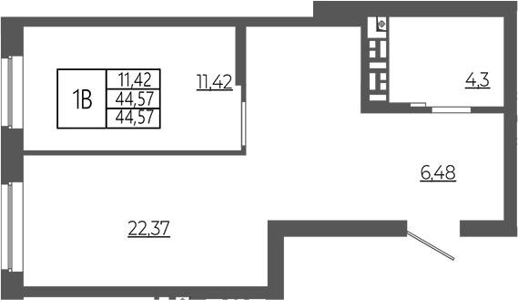 Планировка — РАЗУМ в Академическом, 1-комн., 45 м²