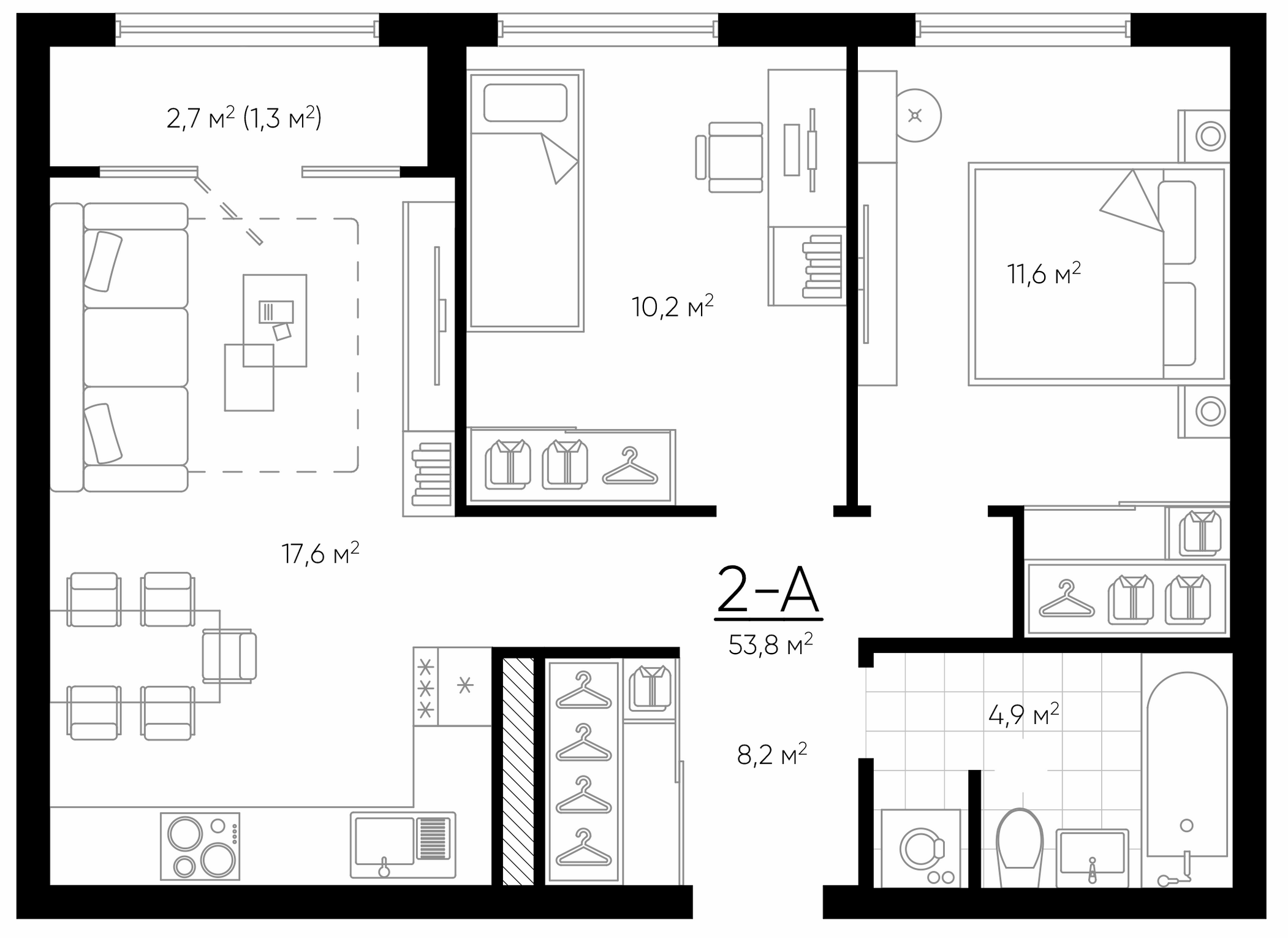 Планировка — Amundsen, 3-комн., 53 м²