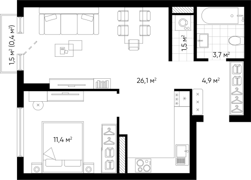Планировка — Amundsen, 2-комн., 48 м²
