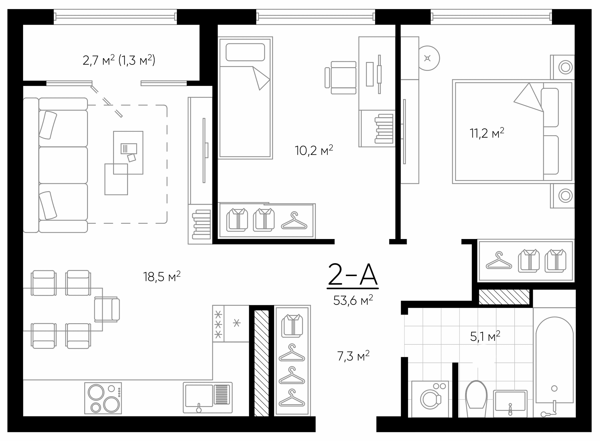 Планировка — Amundsen, 3-комн., 52 м²