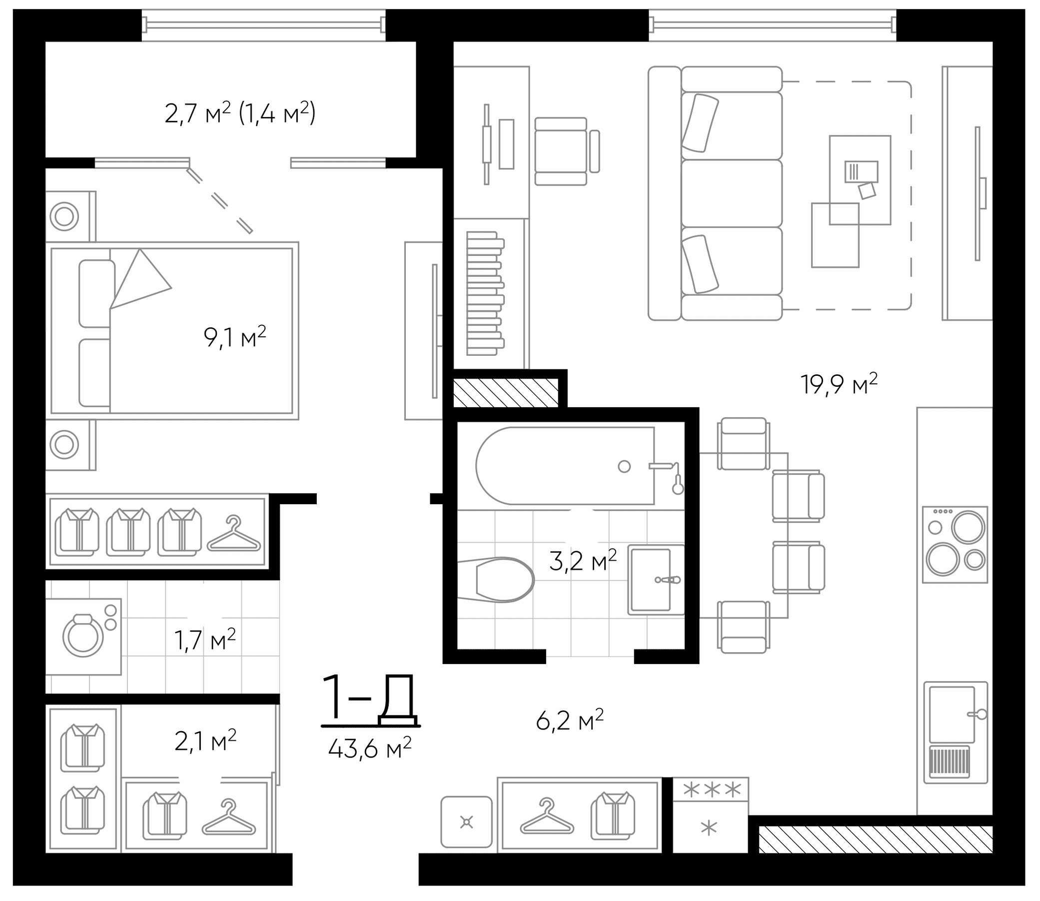 Планировка — Amundsen, 2-комн., 42 м²