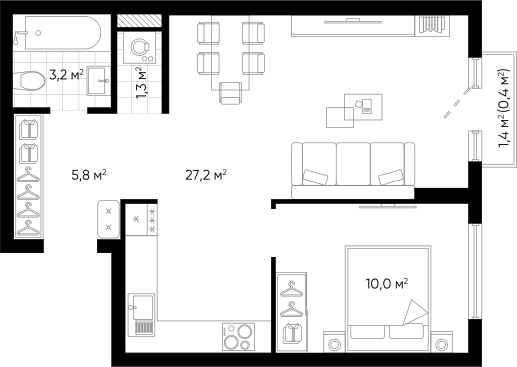 Планировка — Amundsen, 2-комн., 48 м²