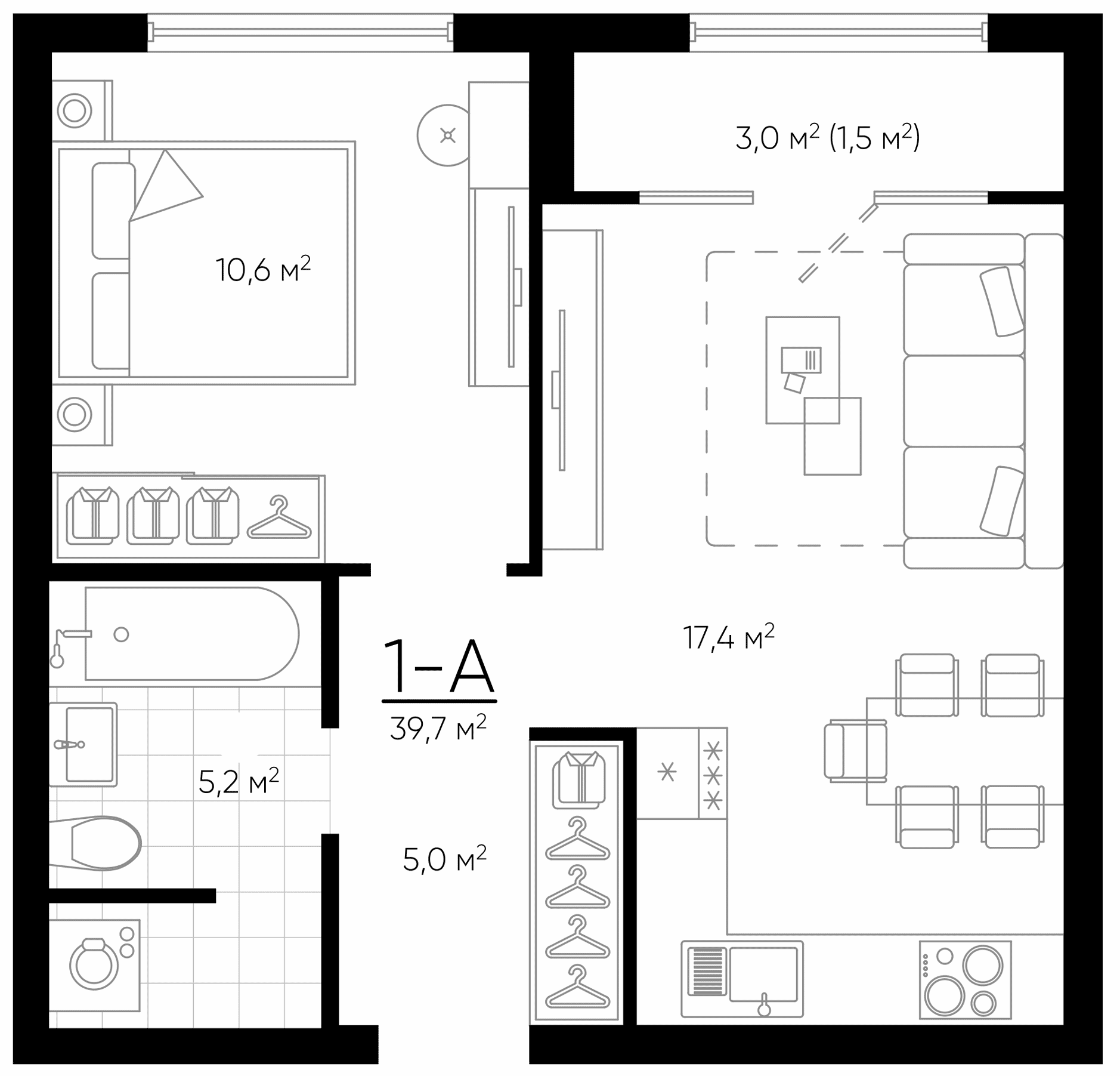 Планировка — Amundsen, 2-комн., 38 м²