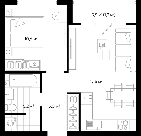 Планировка — Amundsen, 2-комн., 38 м²
