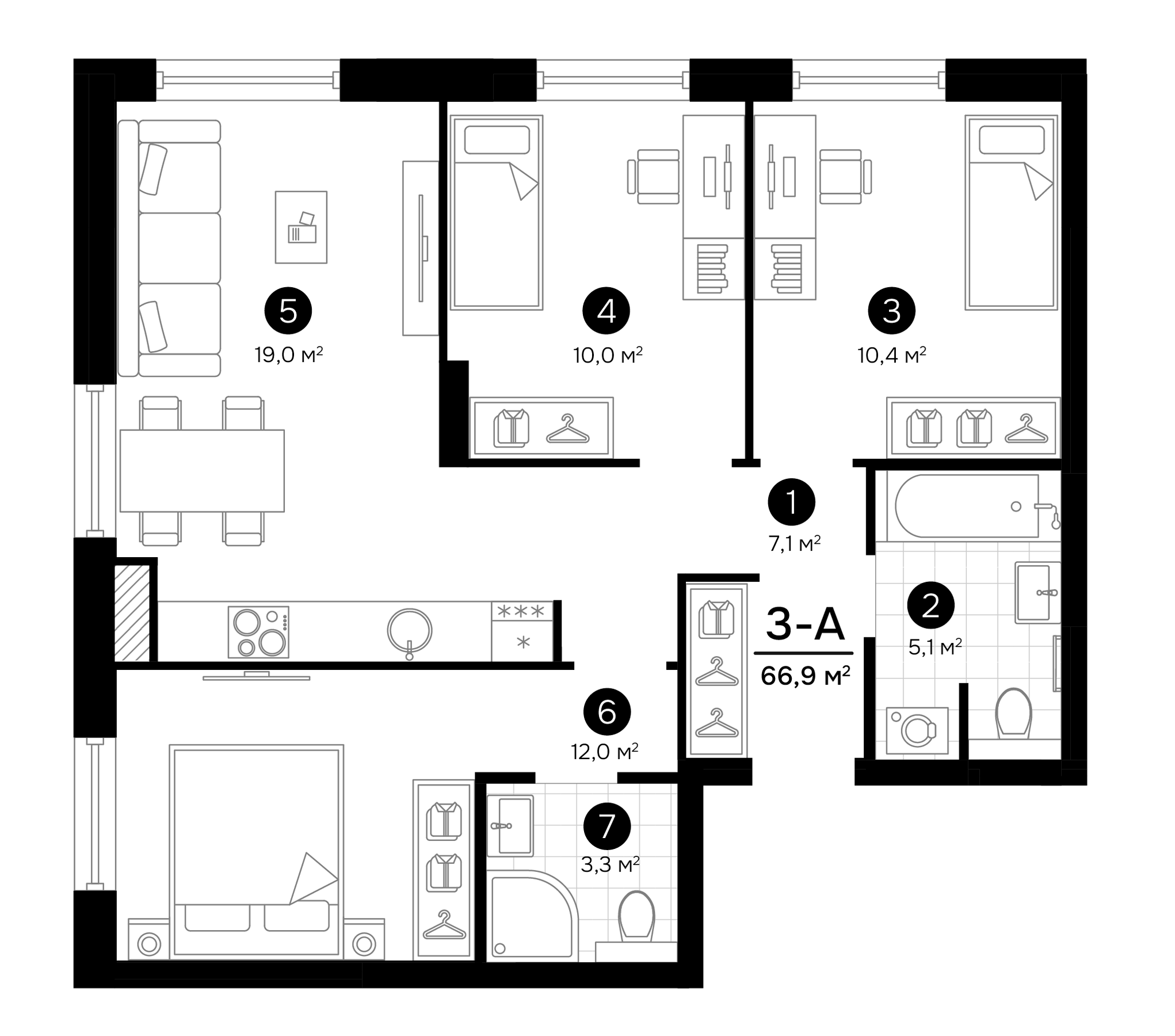 Планировка — Progress Встречный, 4-комн., 67 м²