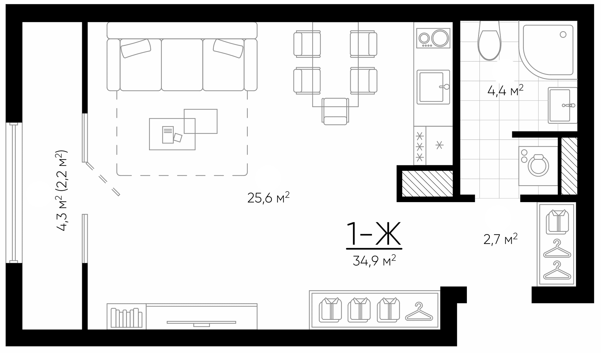 Планировка — Amundsen, Студия, 33 м²