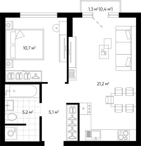 Планировка — Amundsen, 2-комн., 42 м²