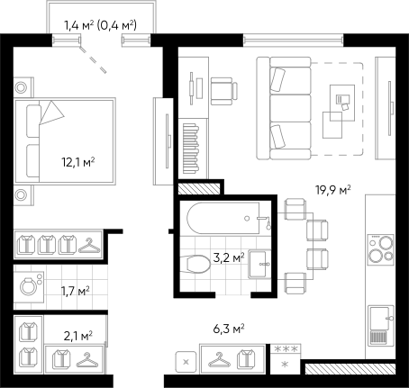 Планировка — Amundsen, 2-комн., 45 м²