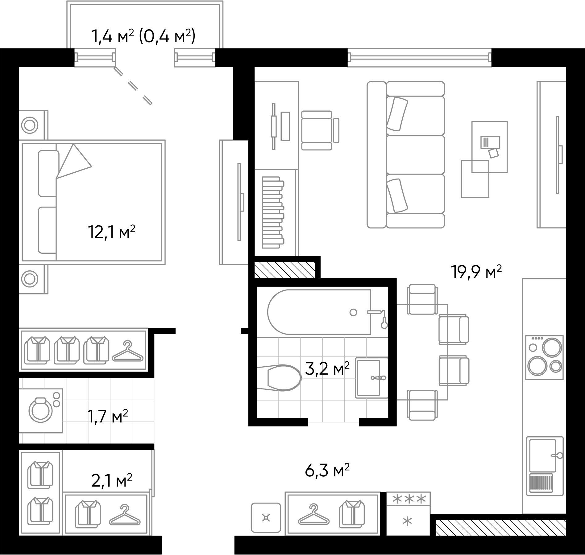 Планировка — Amundsen, 2-комн., 45 м²