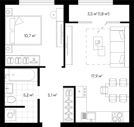 Планировка — Amundsen, 2-комн., 39 м²