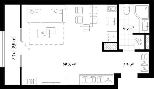 Планировка — Amundsen, Студия, 33 м²
