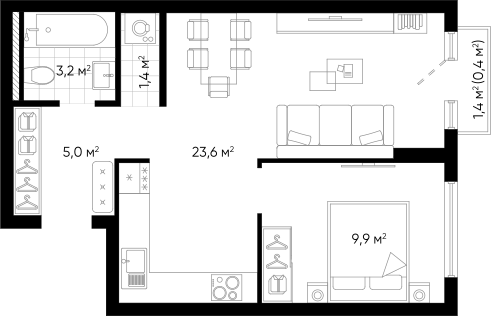 Планировка — Amundsen, 2-комн., 43 м²