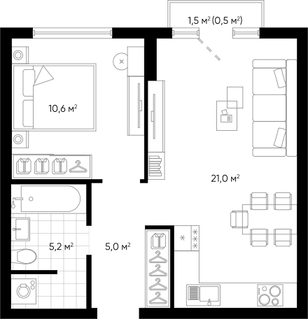 Планировка — Amundsen, 2-комн., 42 м²