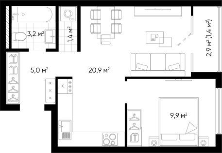 Планировка — Amundsen, 2-комн., 40 м²