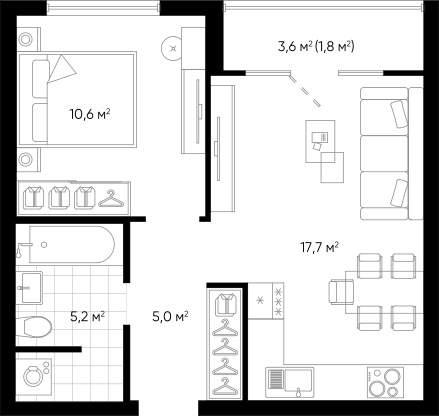 Планировка — Amundsen, 2-комн., 38 м²