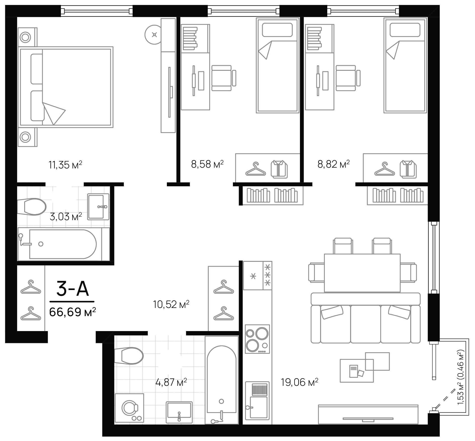 Планировка — Progress Академический, 4-комн., 65 м²
