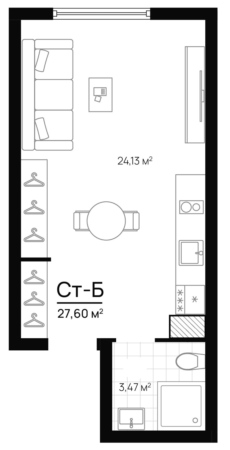 Планировка — Progress Академический, Студия, 28 м²