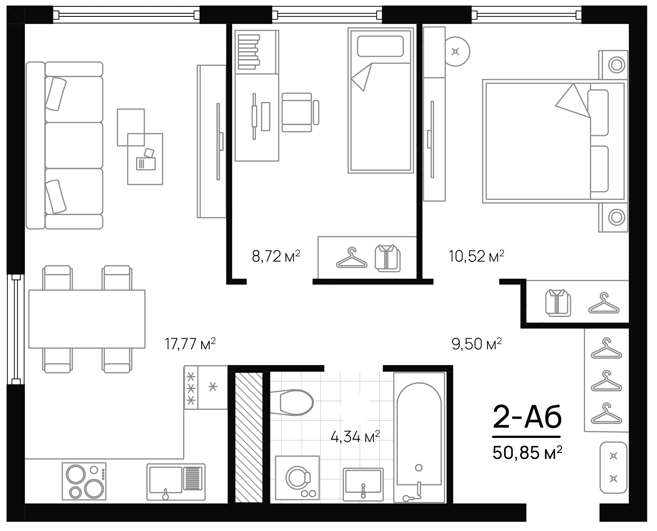 Планировка — Progress Академический, 3-комн., 51 м²