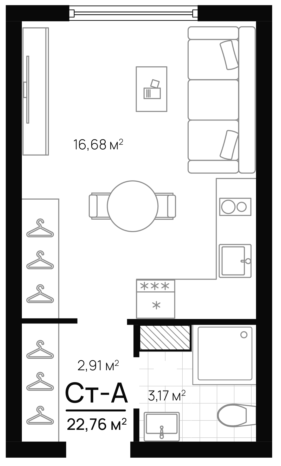 Планировка — Progress Академический, Студия, 23 м²