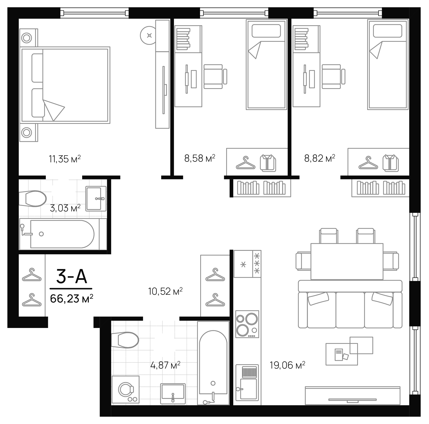 Планировка — Progress Академический, 4-комн., 65 м²