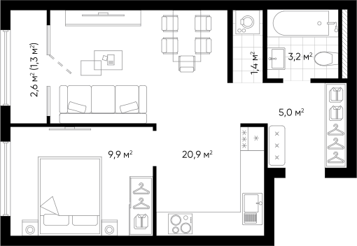 Планировка — Amundsen, 2-комн., 40 м²