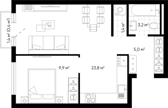 Планировка — Amundsen, 2-комн., 43 м²