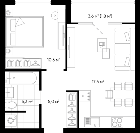 Планировка — Amundsen, 2-комн., 38 м²