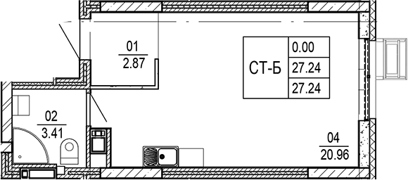 Планировка — Progress Академический, Студия, 27 м²