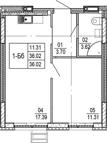 Планировка — Progress Академический, 2-комн., 36 м²