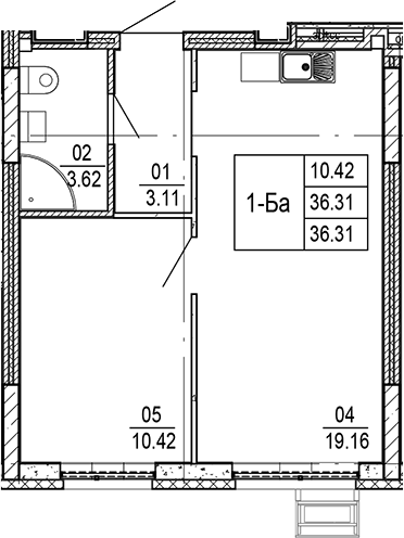 Планировка — Progress Академический, 2-комн., 36 м²