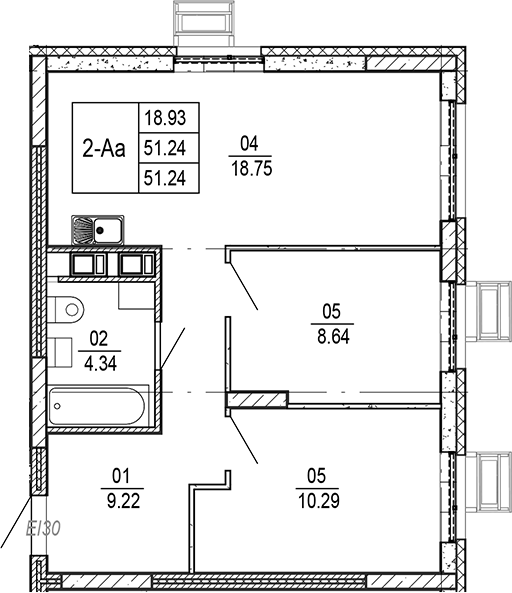 Планировка — Progress Академический, 3-комн., 51 м²