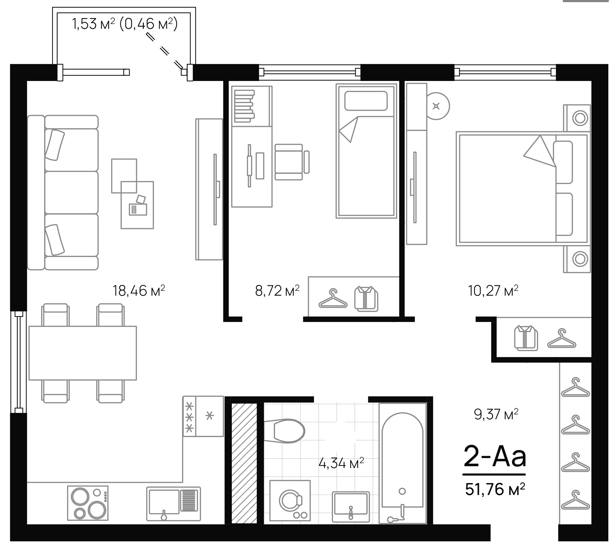 Планировка — Progress Академический, 3-комн., 51 м²